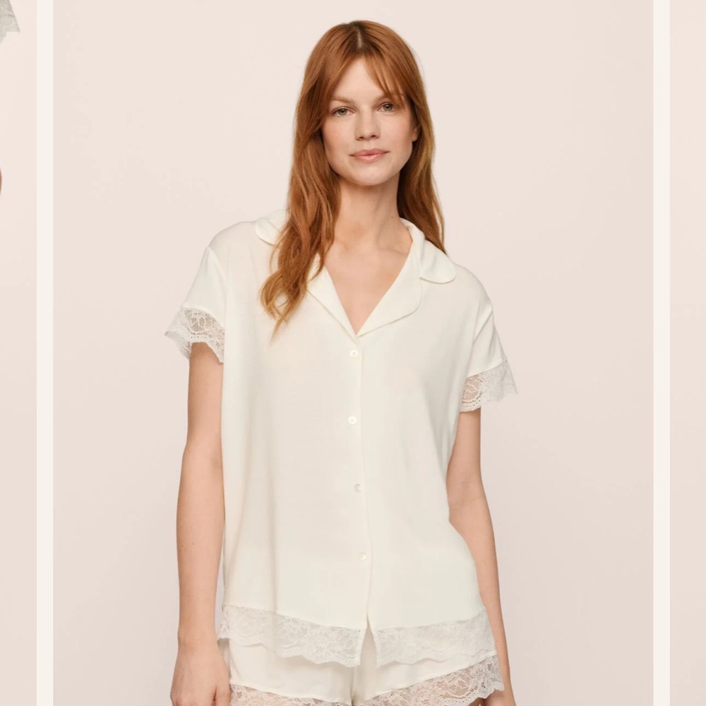 Eberjey White Lace Trim Pajama Set